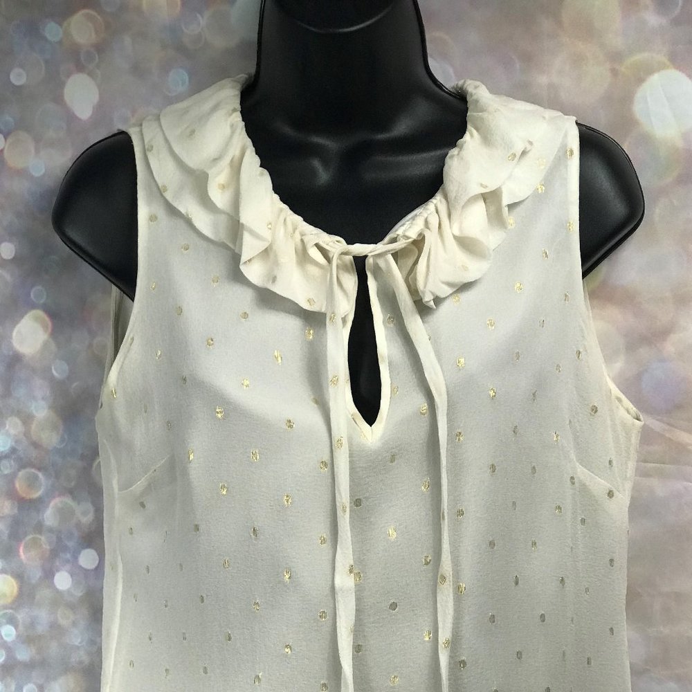 Kate Spade | White Silk w/ Gold Polka Dot Blouse